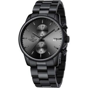 GOLDEN HOUR Men's Black Stainless Steel Chronograph Quartz Watch Waterproof